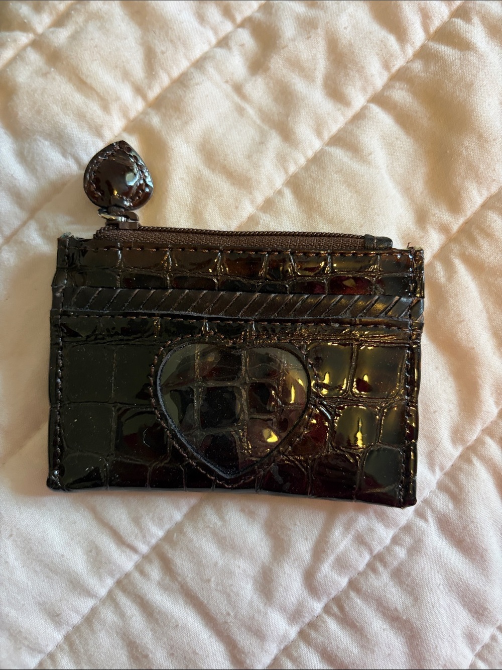 Brighton Dark Brown Patent Croc change purse with Heart Accent